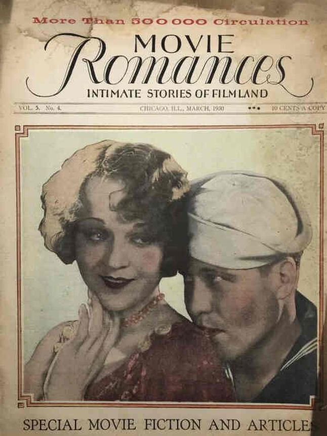 MOVIE ROMANCES magazine side cover  Vol 5 No  4  March 1930