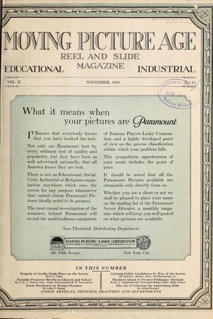 MOVING PICTURE AGE magazine side cover November 1919