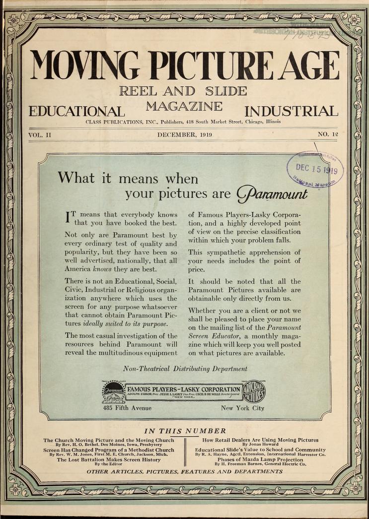 MOVING PICTURE AGE magazine side cover December 1919