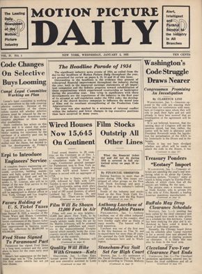 MOTION PICTURE DAILY magazine side cover 2 January 1935