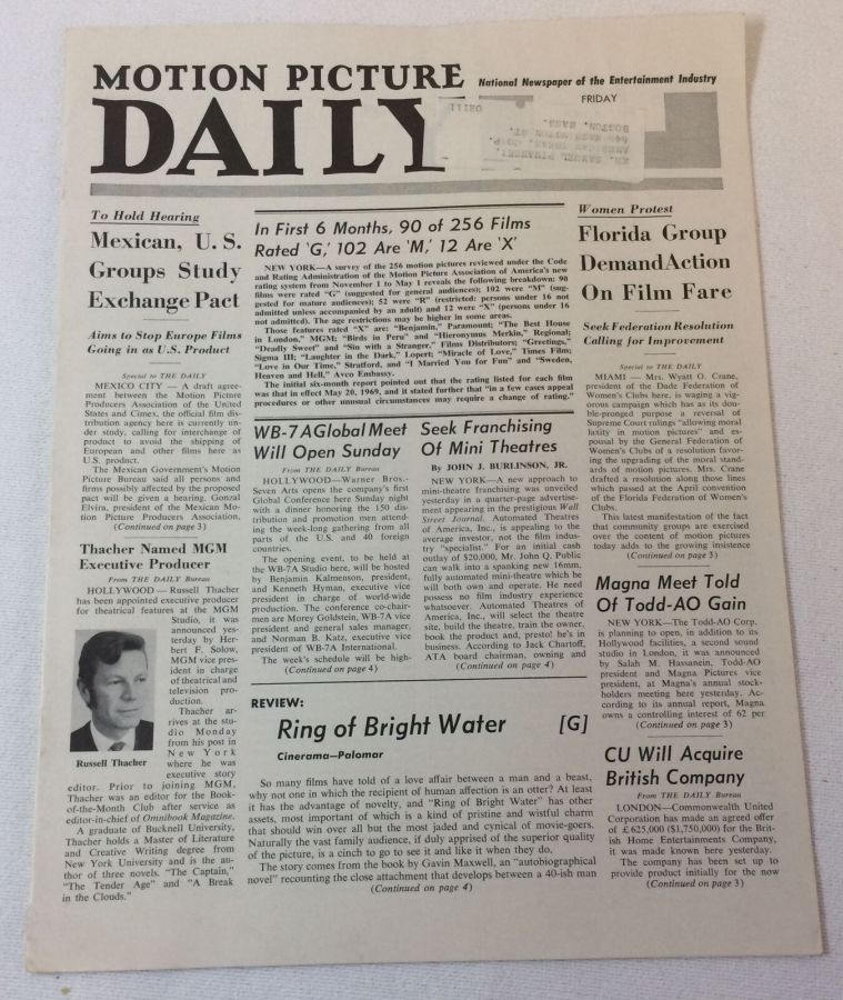 MOTION PICTURE DAILY magazine side cover 6 June 1969