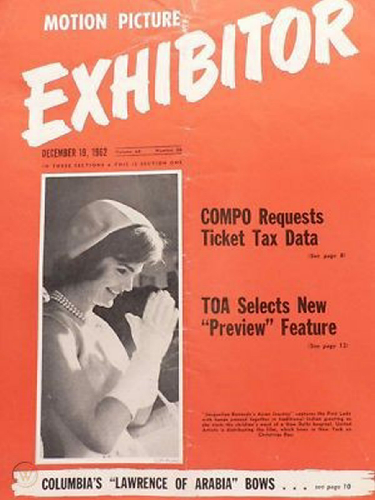 MOTION PICTURE EXHIBITOR magazine side cover 19 December 1962