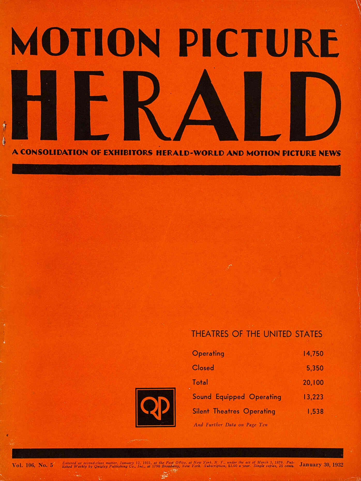 MOTION PICTURE HERALD magazine cover 30 January 1932