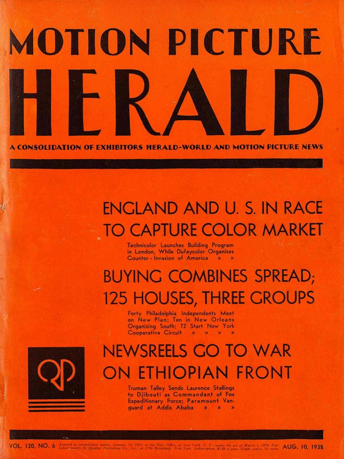 MOTION PICTURE HERALD magazine cover 10 August 1935