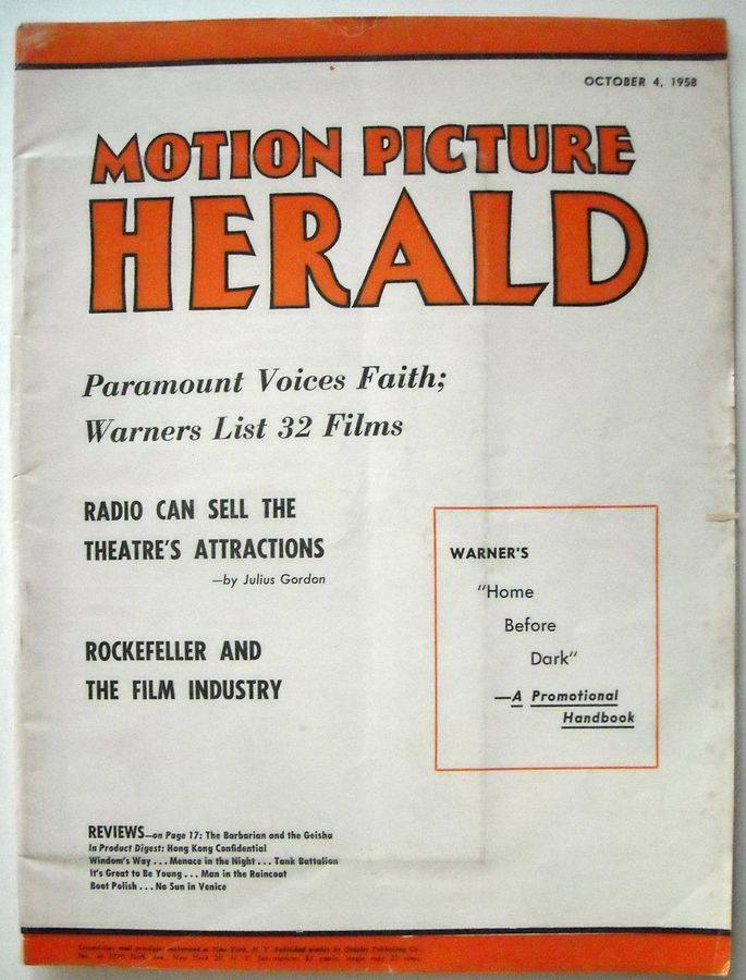 MOTION PICTURE HERALD magazine cover 4 October 1958