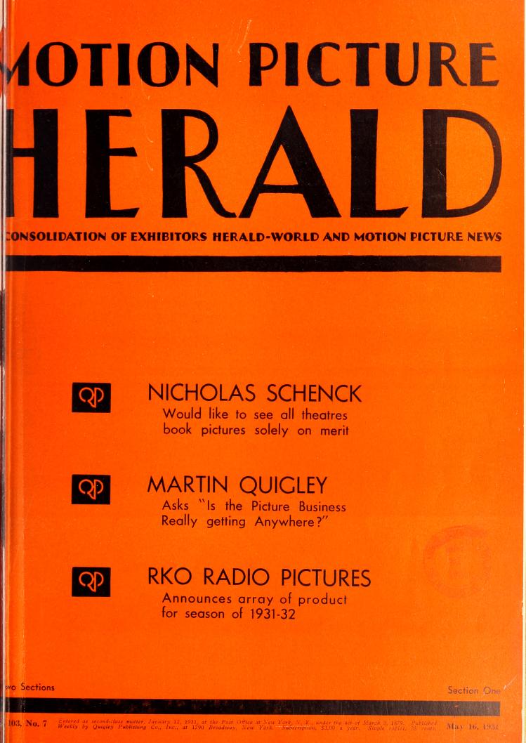 MOTION PICTURE HERALD magazine cover 16 May 1931
