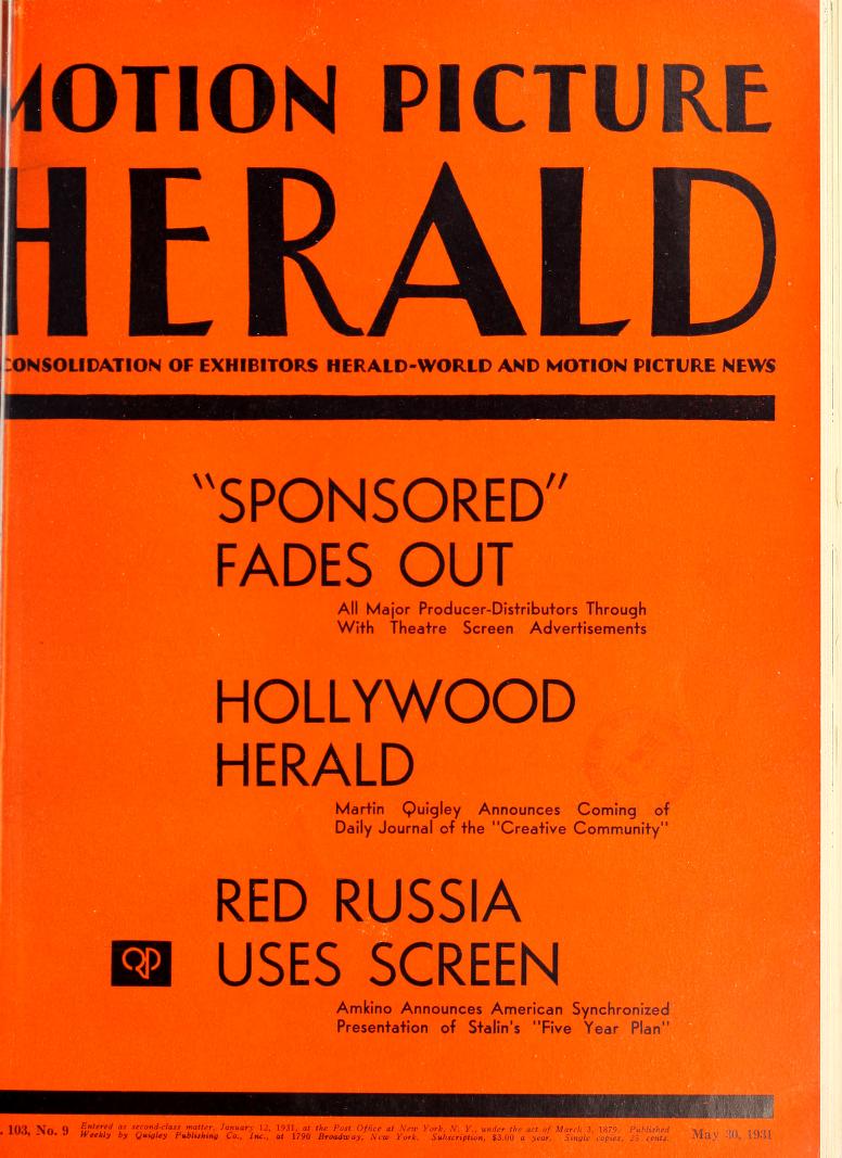 MOTION PICTURE HERALD magazine cover 30 May 1931