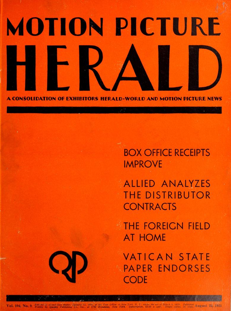 MOTION PICTURE HERALD magazine cover 22 August 1931