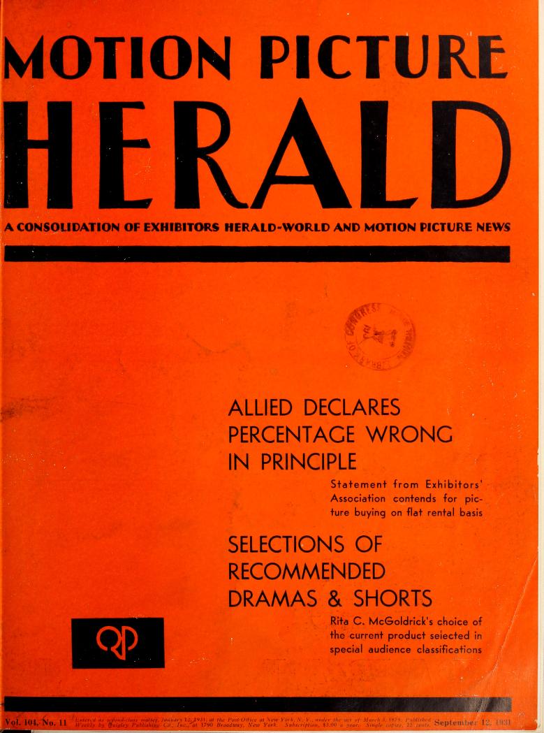 MOTION PICTURE HERALD magazine cover 12 September 1931
