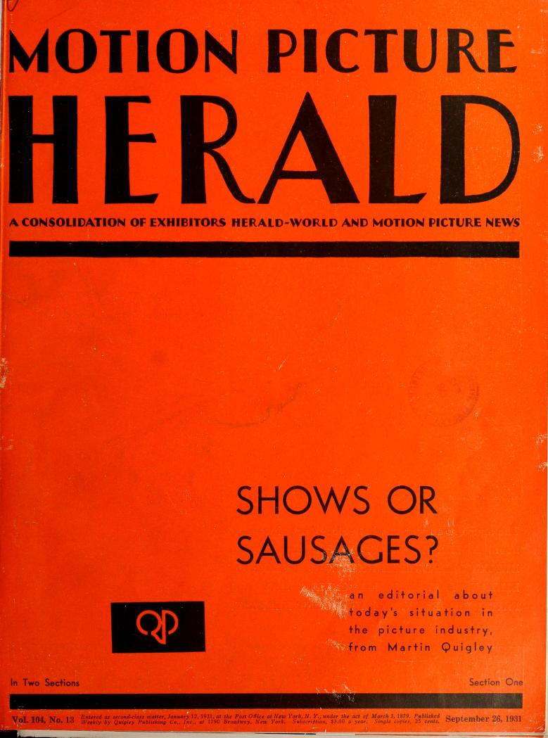 MOTION PICTURE HERALD magazine cover 26 September 1931
