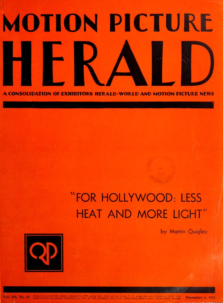 MOTION PICTURE HERALD magazine cover 5 December 1931
