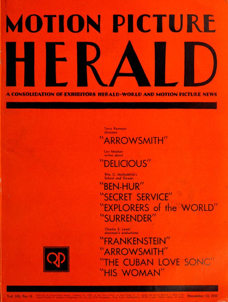 MOTION PICTURE HERALD magazine cover 12 December 1931