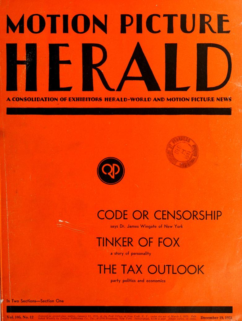 MOTION PICTURE HERALD magazine cover 19 December 1931