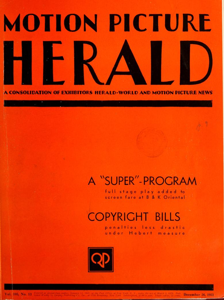 MOTION PICTURE HERALD magazine cover 26 December 1931