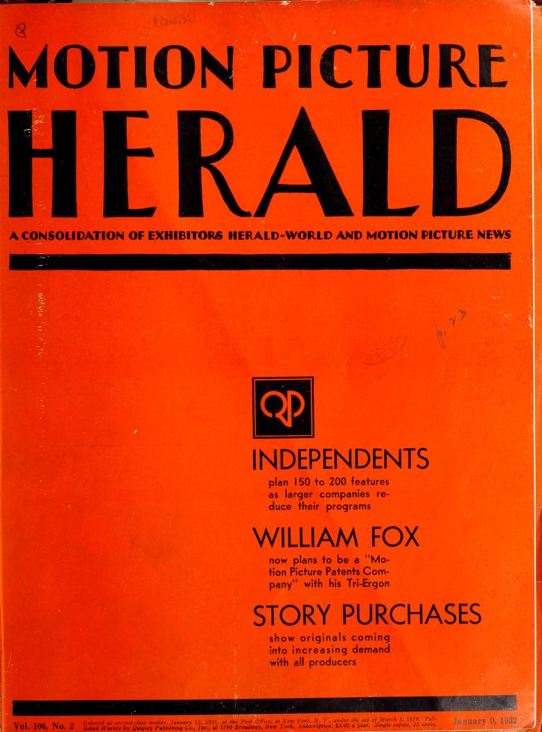 MOTION PICTURE HERALD magazine cover 9 January 1932