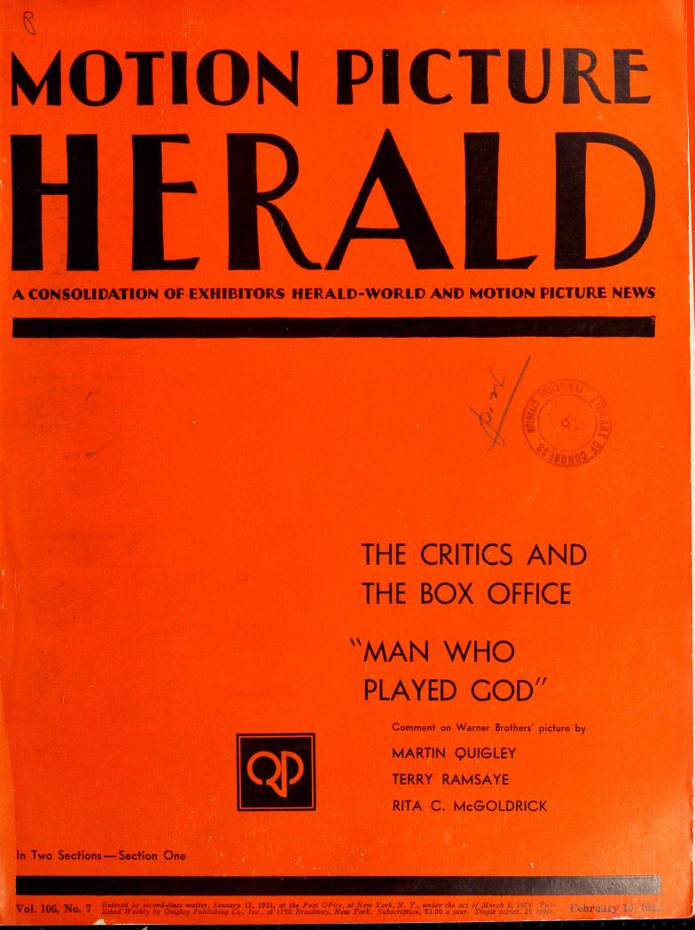 MOTION PICTURE HERALD magazine cover 13 February 1932
