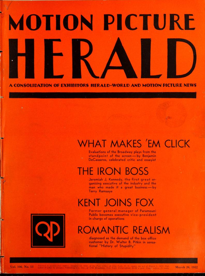 MOTION PICTURE HERALD magazine cover 26 March 1932