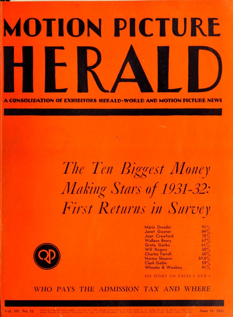 MOTION PICTURE HERALD magazine cover 18 June 1932