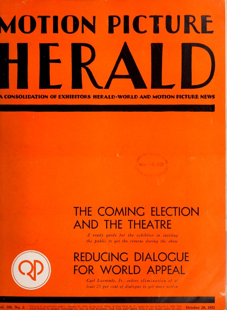 MOTION PICTURE HERALD magazine cover 29 October 1932