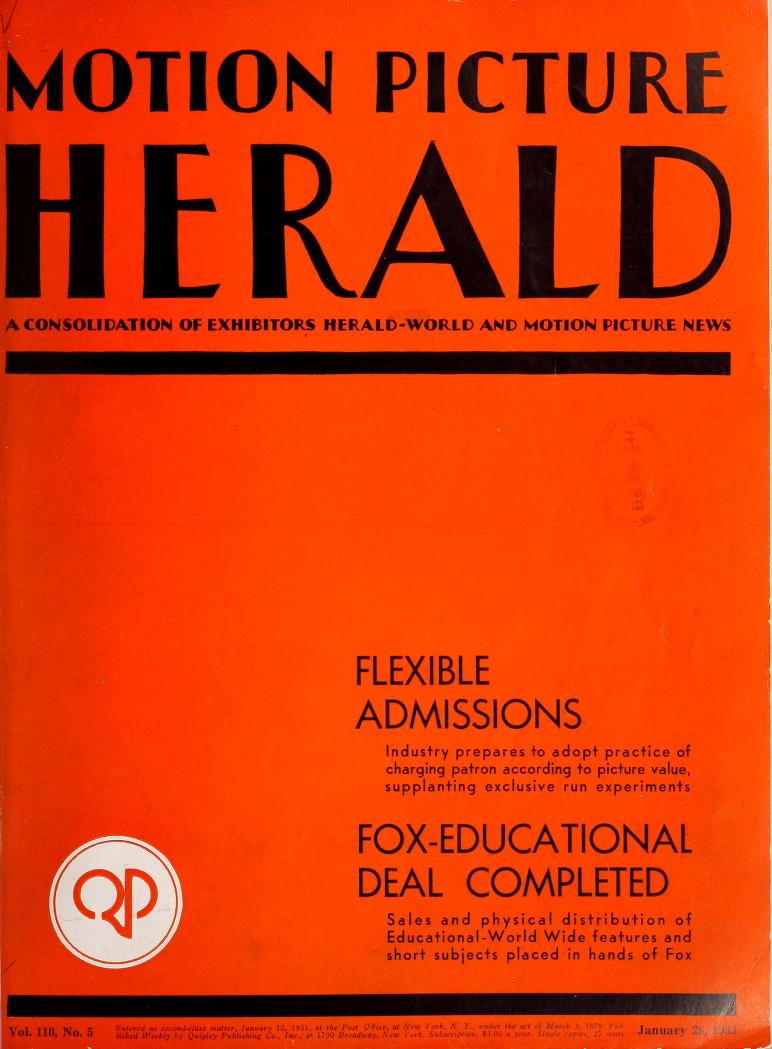 MOTION PICTURE HERALD magazine cover 28 January 1933