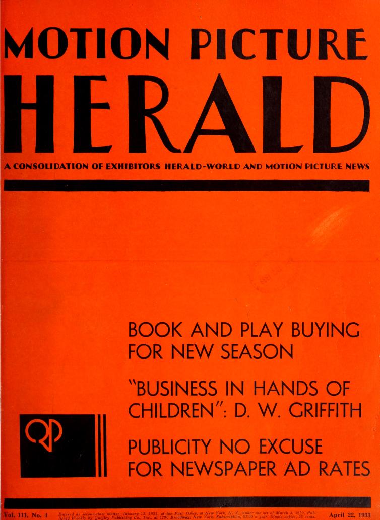 MOTION PICTURE HERALD magazine cover 22 April 1933