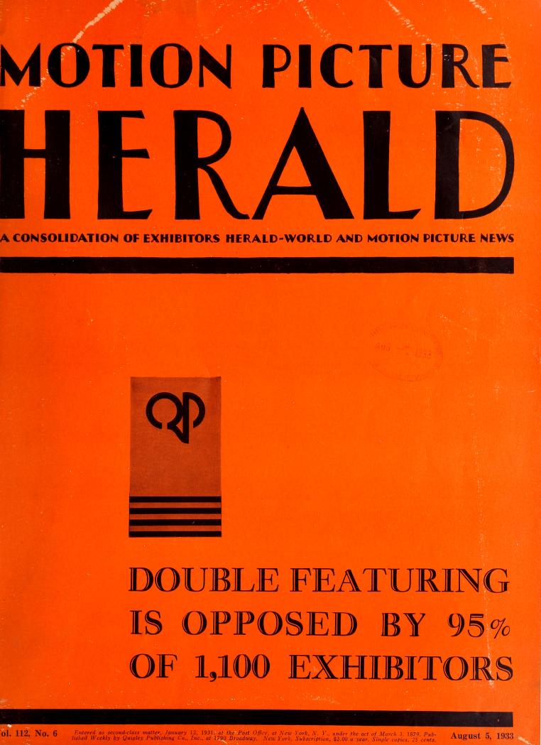 MOTION PICTURE HERALD magazine cover 5 August 1933