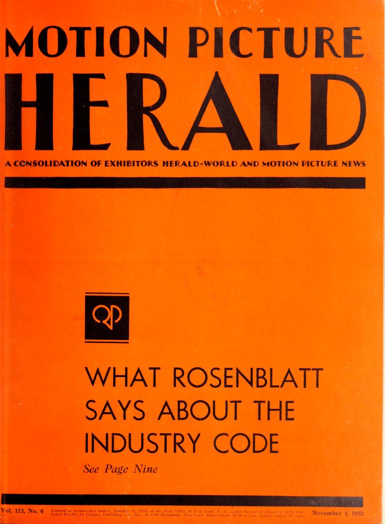 MOTION PICTURE HERALD magazine cover 4 November 1933