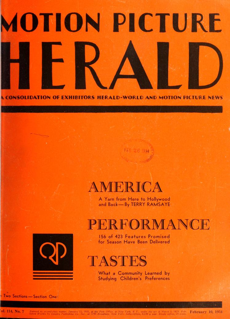 MOTION PICTURE HERALD magazine cover 10 February 1934