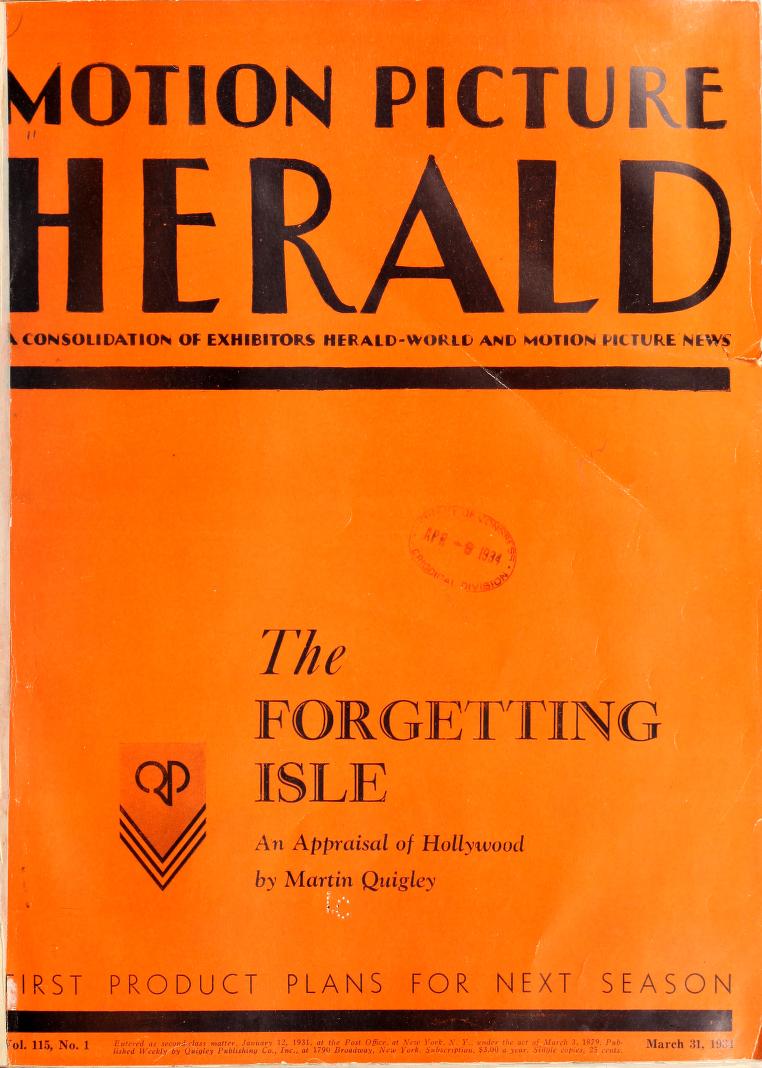 MOTION PICTURE HERALD magazine cover 31 March 1934