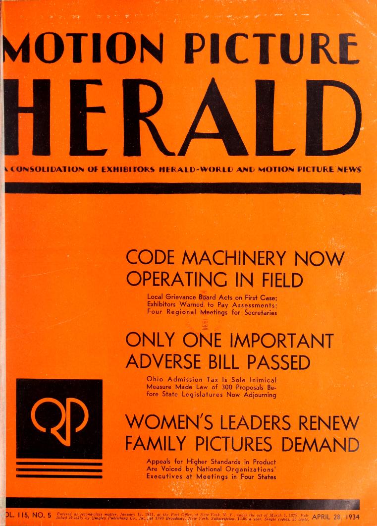 MOTION PICTURE HERALD magazine cover 28 April 1934