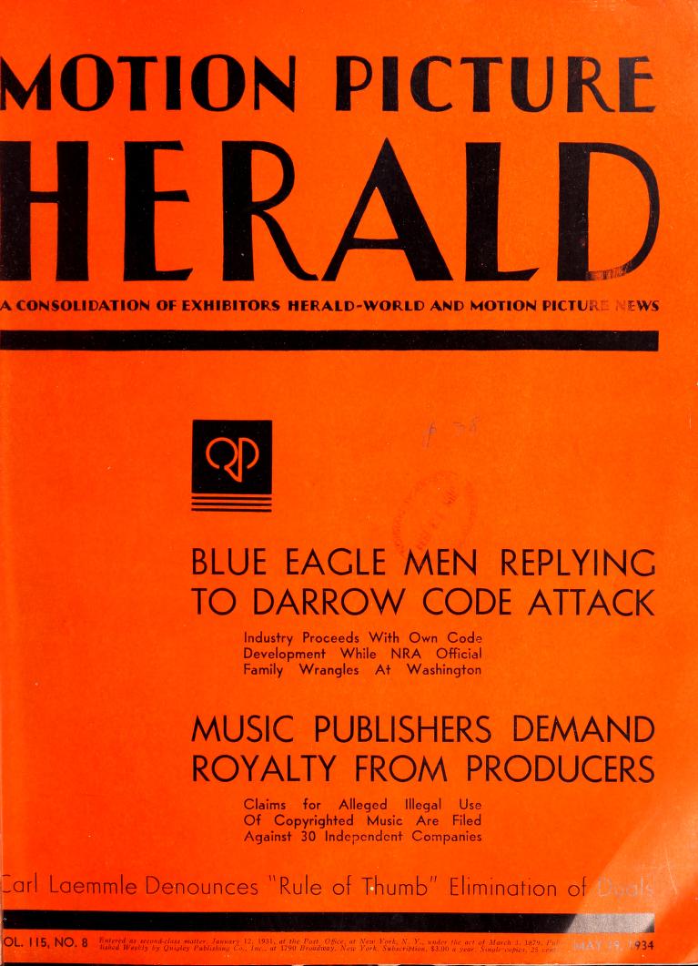 MOTION PICTURE HERALD magazine cover 19 May 1934