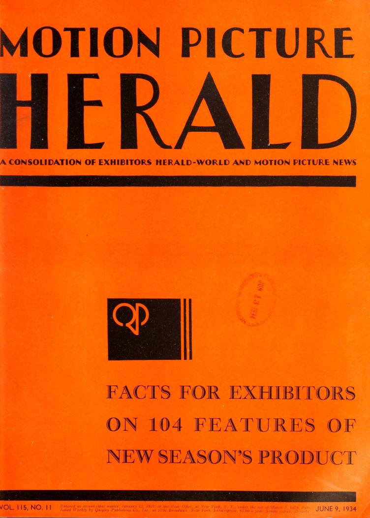 MOTION PICTURE HERALD magazine cover 9 June 1934