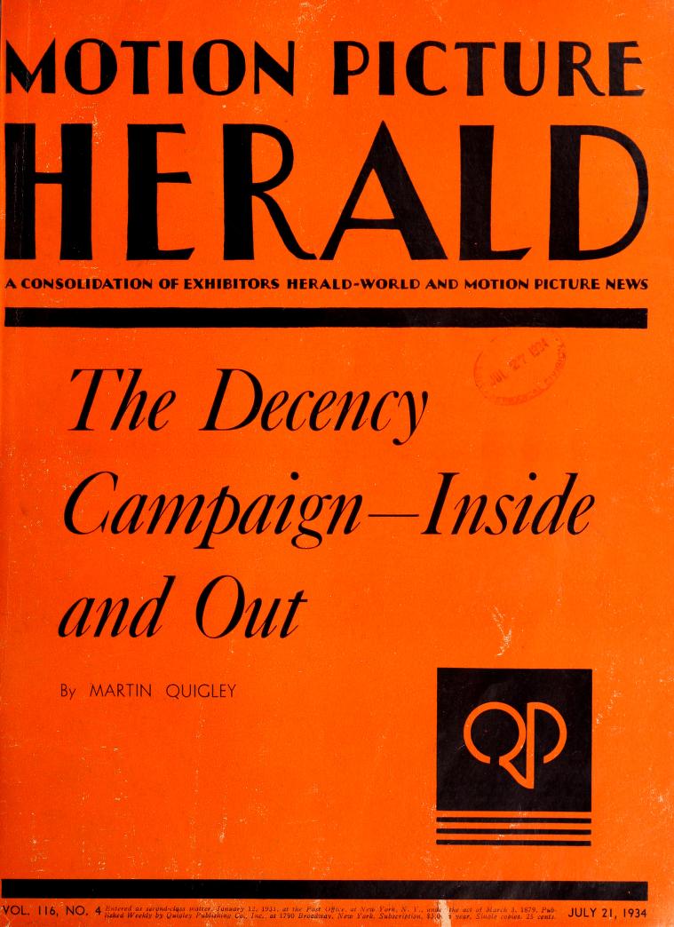 MOTION PICTURE HERALD magazine cover 21 July 1934
