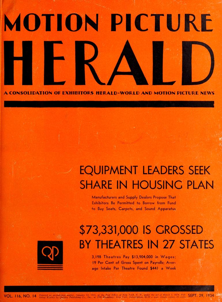 MOTION PICTURE HERALD magazine cover 29 September 1934