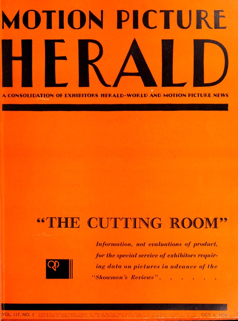 MOTION PICTURE HERALD magazine cover 6 October 1934
