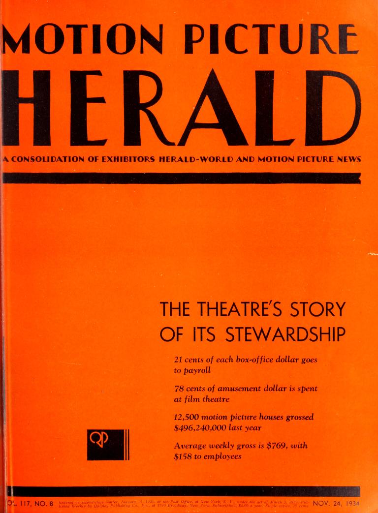 MOTION PICTURE HERALD magazine cover 24 November 1934