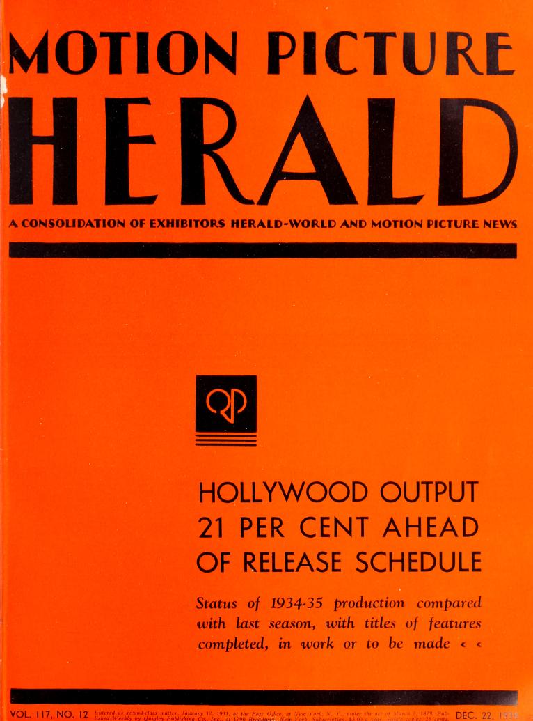 MOTION PICTURE HERALD magazine cover 22 December 1934