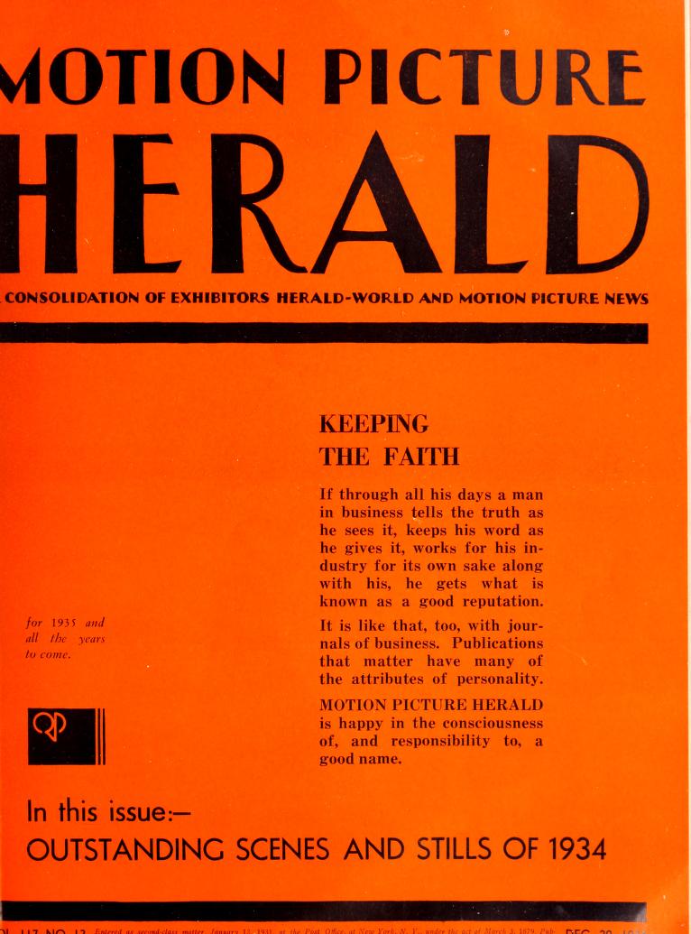 MOTION PICTURE HERALD magazine cover 29 December 1934