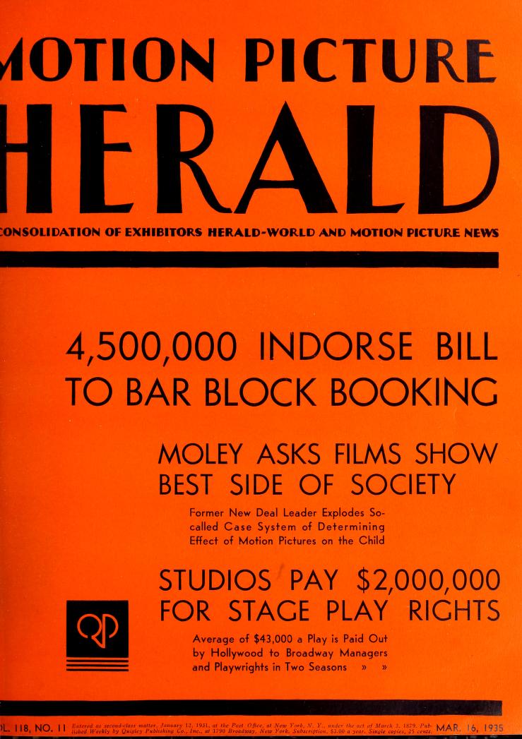 MOTION PICTURE HERALD magazine cover 16 March 1935