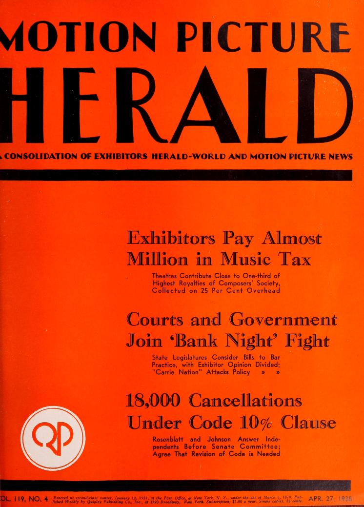 MOTION PICTURE HERALD magazine cover 27 April 1935