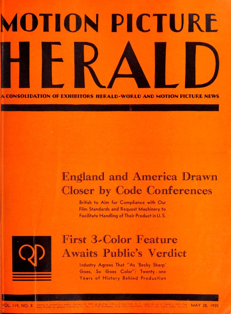MOTION PICTURE HERALD magazine cover 25 May 1935