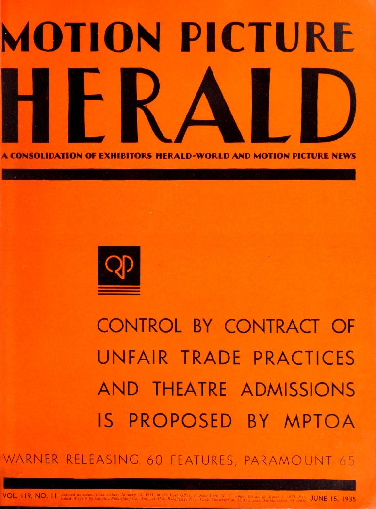 MOTION PICTURE HERALD magazine cover 15 June 1935