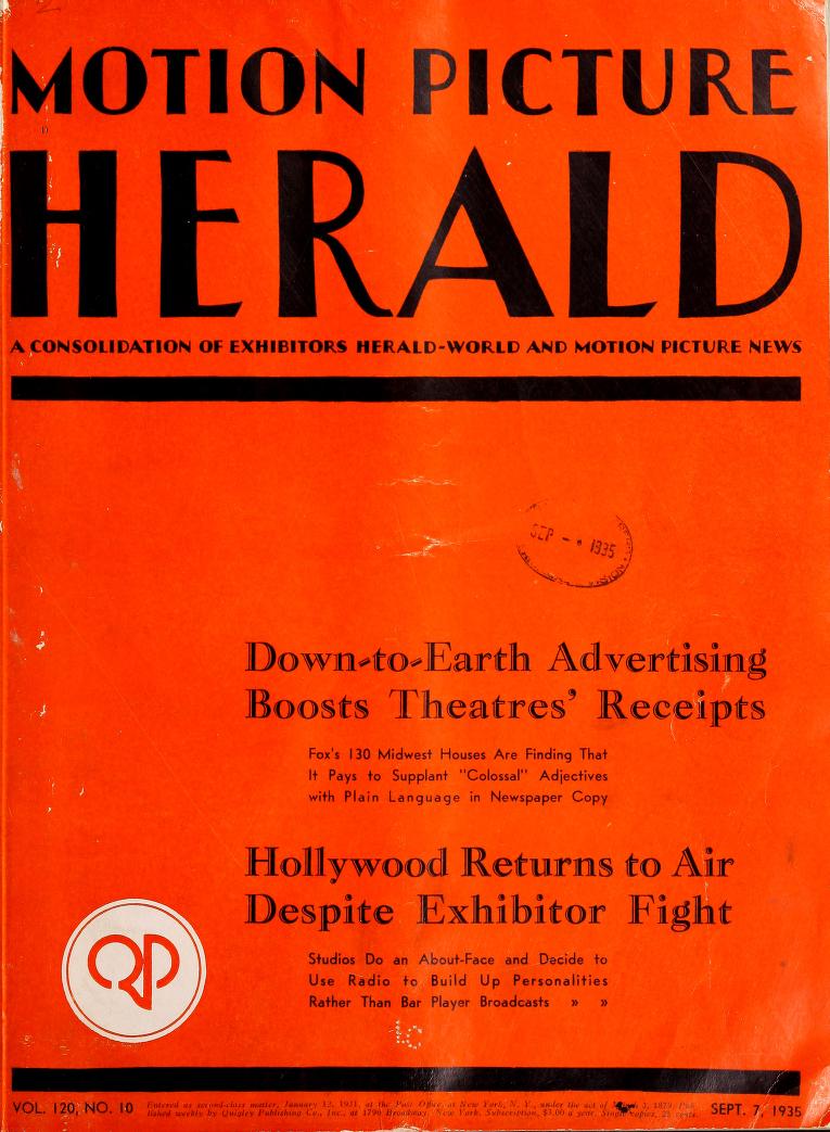 MOTION PICTURE HERALD magazine cover 7 September 1935