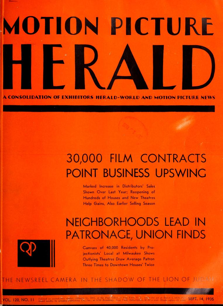MOTION PICTURE HERALD magazine cover 14 September 1935