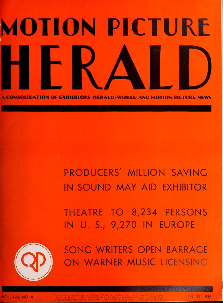 MOTION PICTURE HERALD magazine cover 22 February 1936