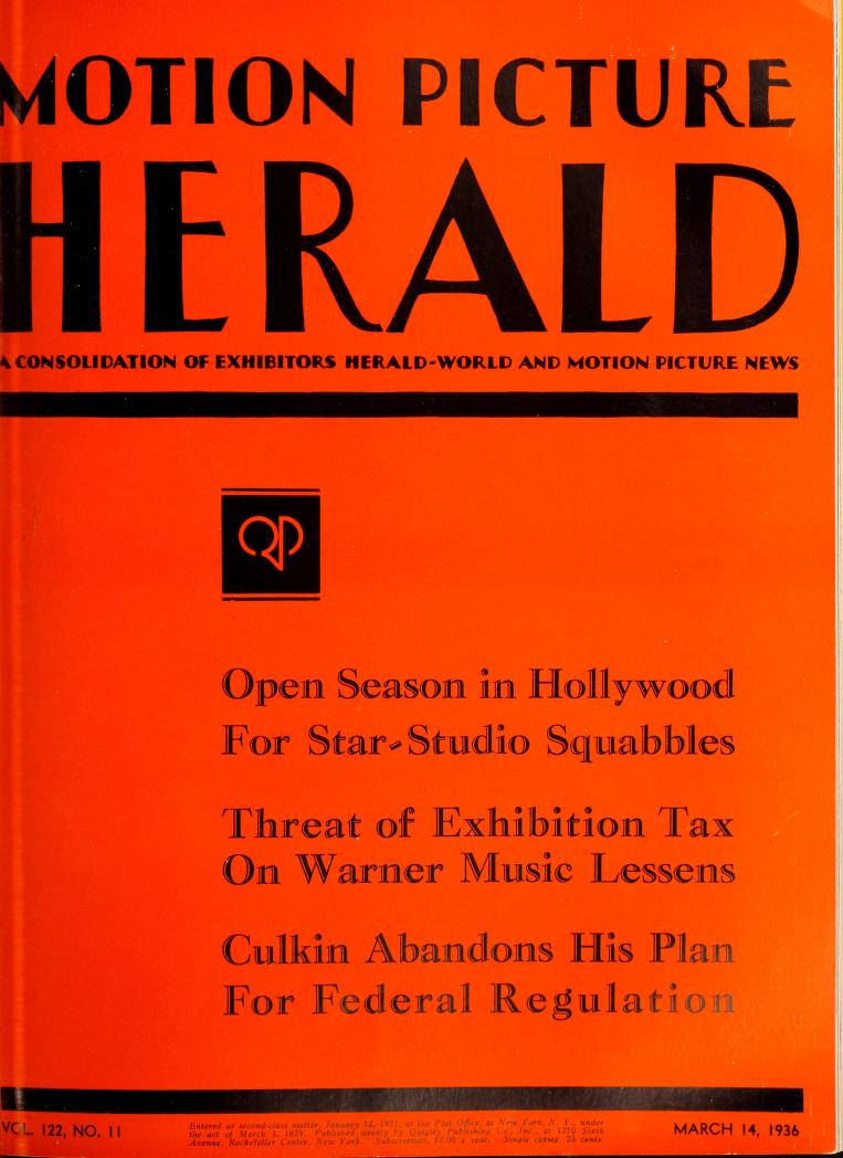 MOTION PICTURE HERALD magazine cover 14 March 1936