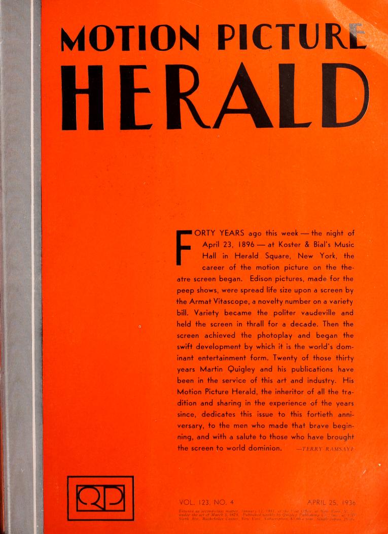 MOTION PICTURE HERALD magazine cover 25 April 1936