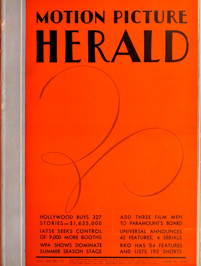 MOTION PICTURE HERALD magazine cover 20 June 1936