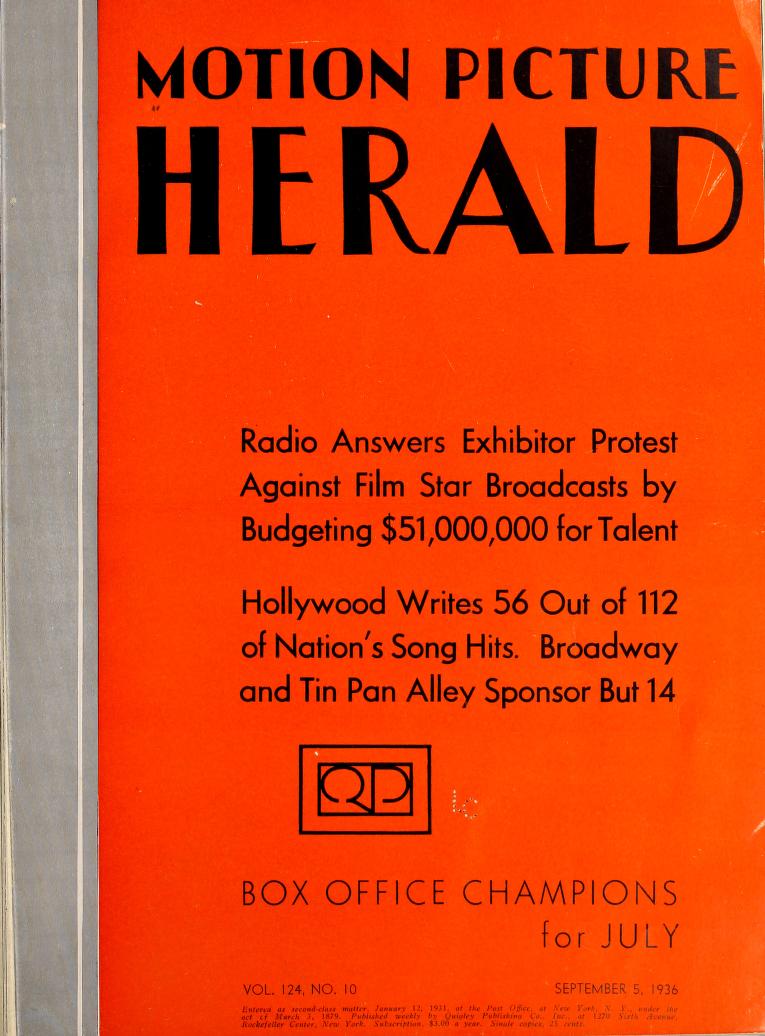 MOTION PICTURE HERALD magazine cover 5 September 1936