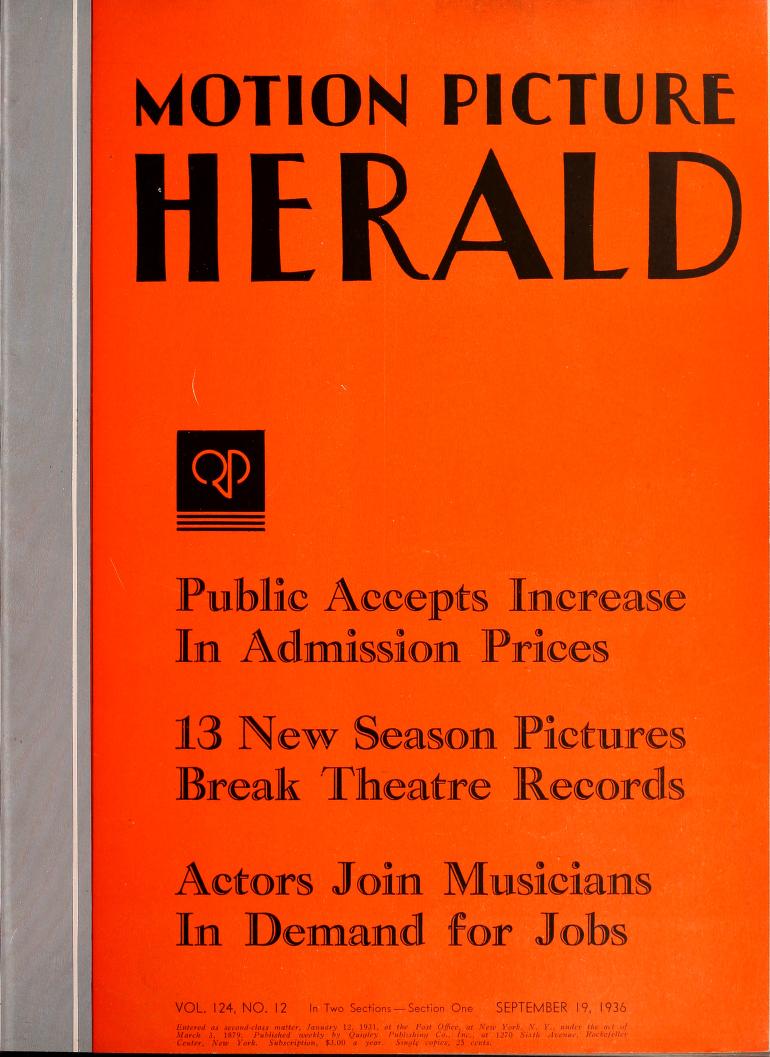 MOTION PICTURE HERALD magazine cover 19 September 1936